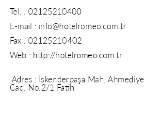 Hotel Romeo iletiim bilgileri